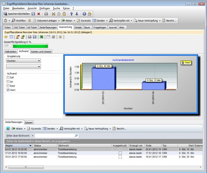 CAS Helpdesk Zeiterfassungsauswertung